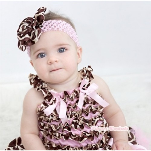 Light Pink Giraffe Baby Ruffles Top with Light Pink Bow RT23 